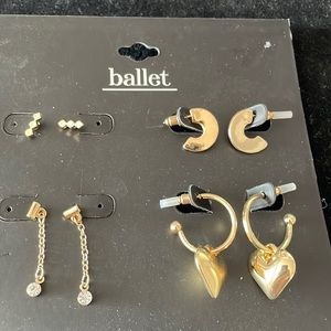 4 pairs of gold tone earrings different shapes & sizes. All for pierced ears
